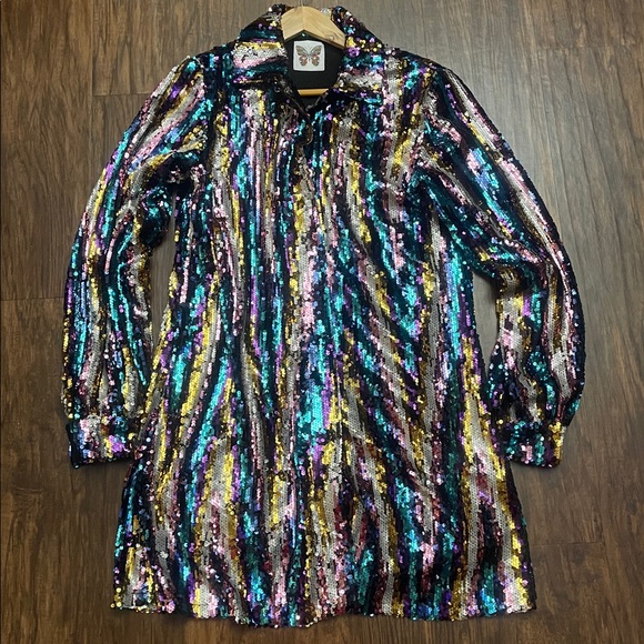 Meghan Fabulous MARTINI DRESS - RAINBOW GLITTER sequin Shirt Dress Size medium - Picture 5 of 16